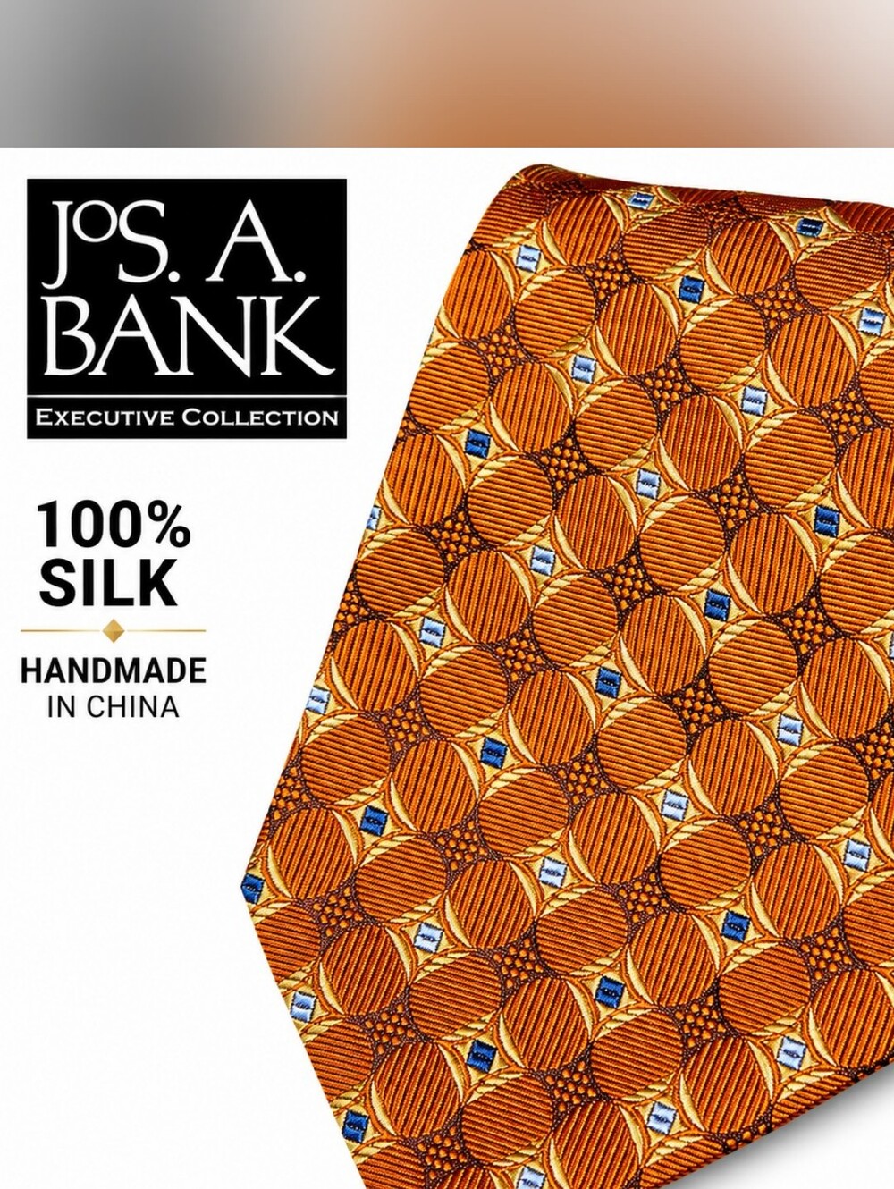 Jos. A. Bank Orange and Blue Geometric Silk Tie